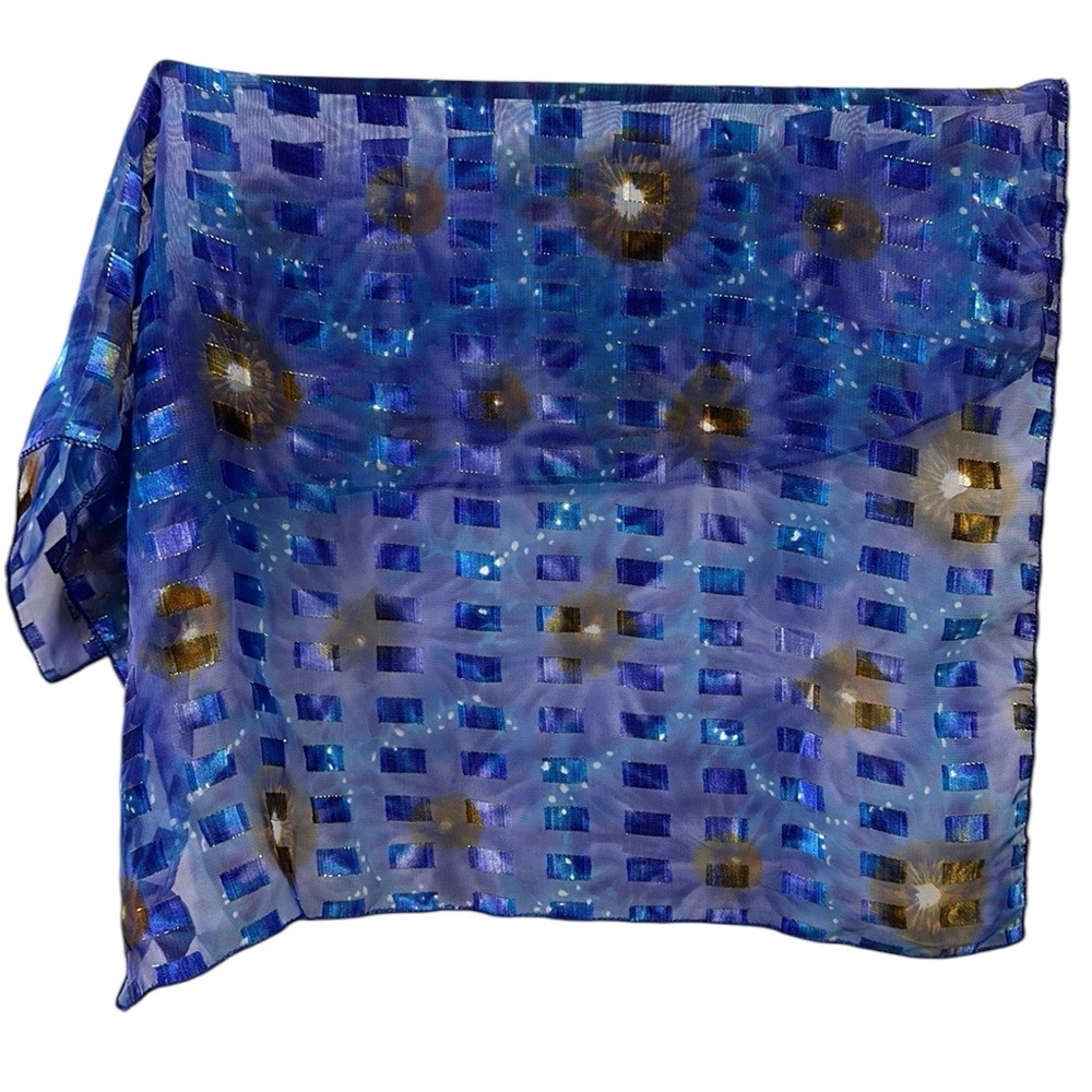 Silk Feel Square Blue Geometric Print Scarf Square Handkerchief 20 Inch